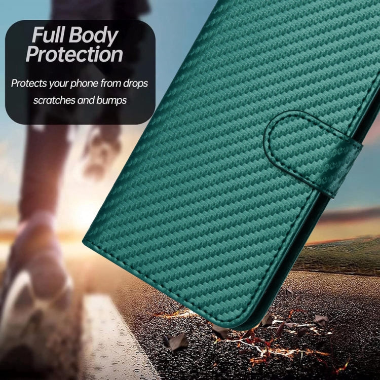 For iPhone 16e YX0070 Carbon Fiber Buckle Leather Phone Case with Lanyard(Dark Green) by bashfashion