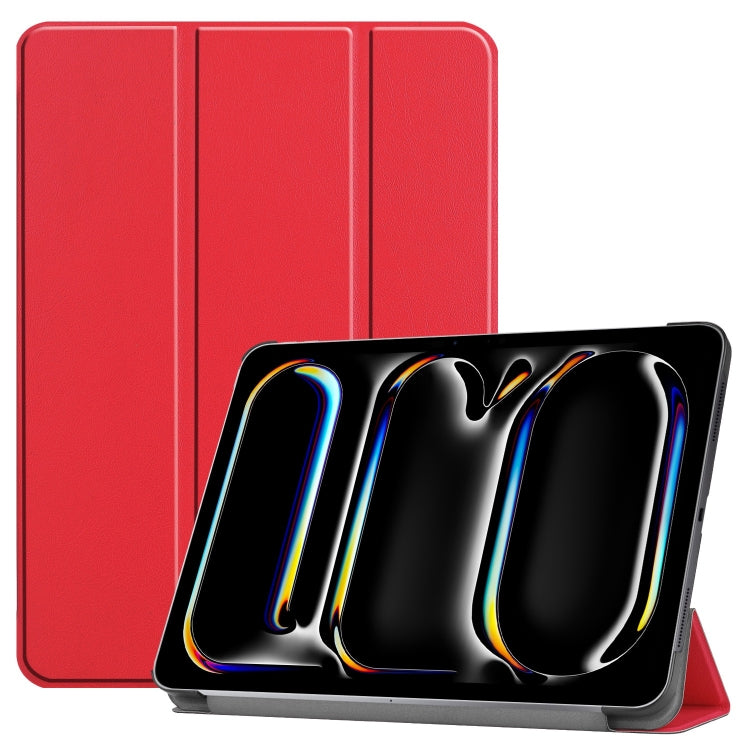 For iPad Pro 13 2025 / 2024 Custer Pure Color 3-Fold Holder Smart Leather Tablet Case(Red) by bashfashion