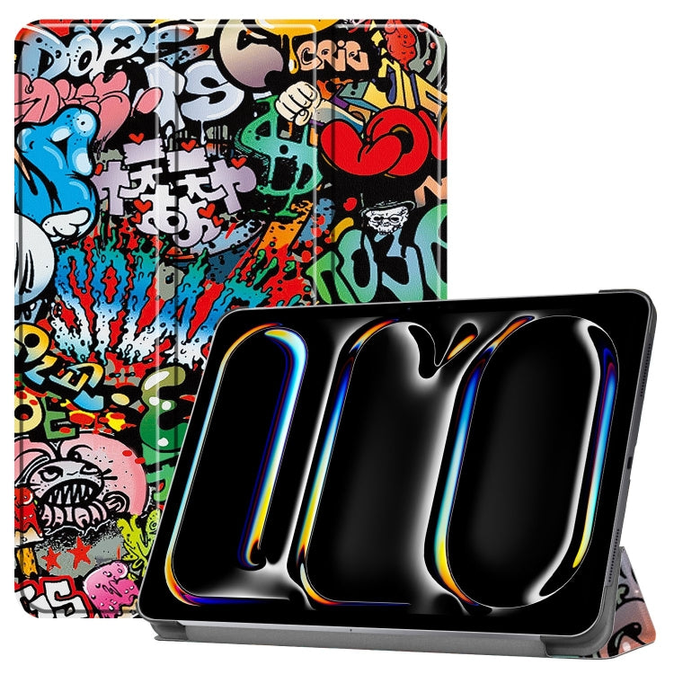 For iPad Pro 13 2025 / 2024 Custer Painted 3-Fold Holder Smart Leather Tablet Case(Graffiti) by bashfashion