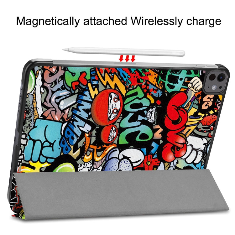 For iPad Pro 13 2025 / 2024 Custer Painted 3-Fold Holder Smart Leather Tablet Case(Graffiti) by bashfashion