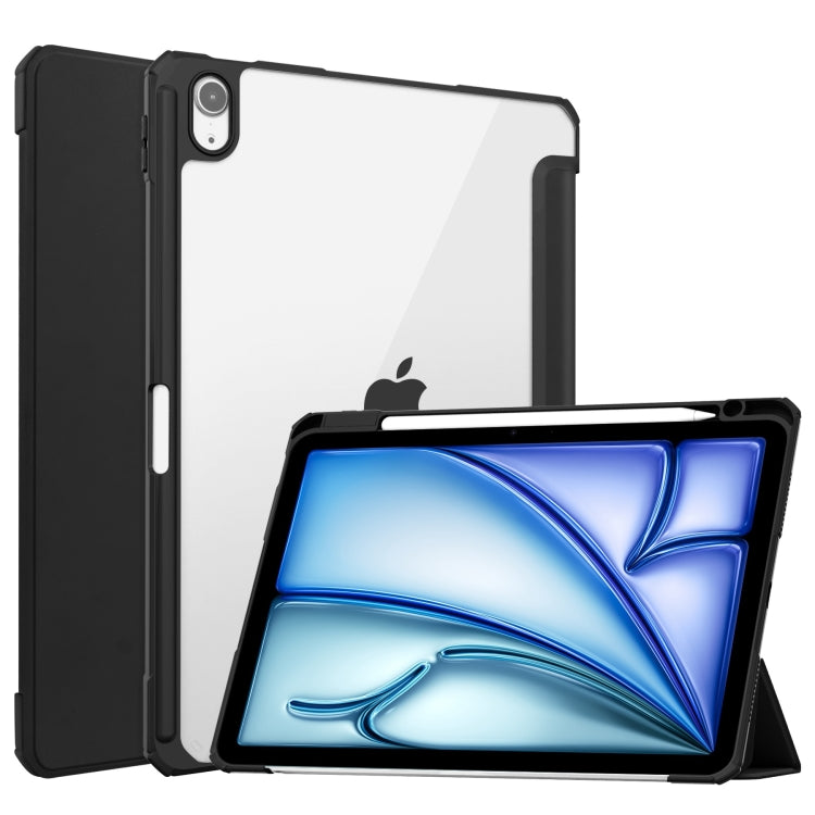 For iPad Air 11 2025 / 2024 Pure Color 3-fold Clear TPU Smart Leather Tablet Case(Black) by bashfashion