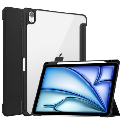 For iPad Air 11 2025 / 2024 Pure Color 3-fold Clear TPU Smart Leather Tablet Case(Black) by bashfashion