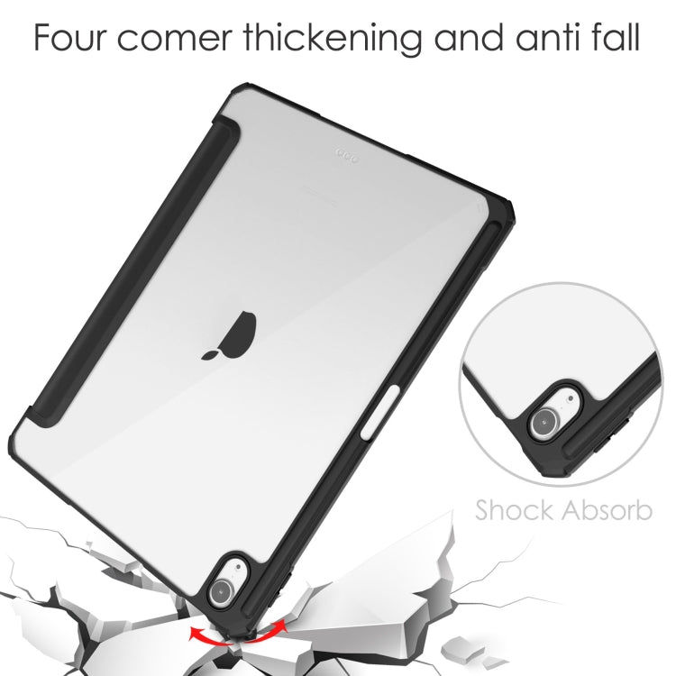 For iPad Air 11 2025 / 2024 Pure Color 3-fold Clear TPU Smart Leather Tablet Case(Black) by bashfashion