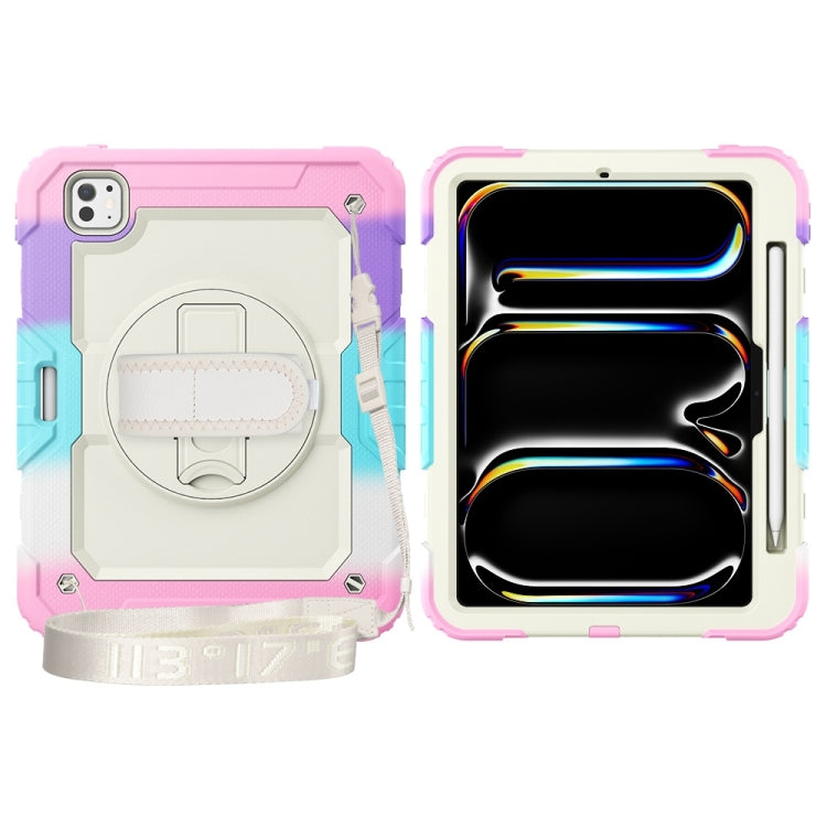 For iPad Pro 11 2025 / 2024 Lucky Wheel Grip Silicone Hybrid PC Tablet Case with Shoulder Strap(Rainbow Pink) by bashfashion