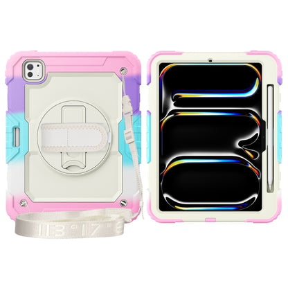 For iPad Pro 11 2025 / 2024 Lucky Wheel Grip Silicone Hybrid PC Tablet Case with Shoulder Strap(Rainbow Pink) by bashfashion