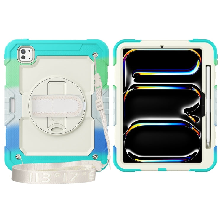 For iPad Pro 11 2025 / 2024 Lucky Wheel Grip Silicone Hybrid PC Tablet Case with Shoulder Strap(Rainbow Blue) by bashfashion