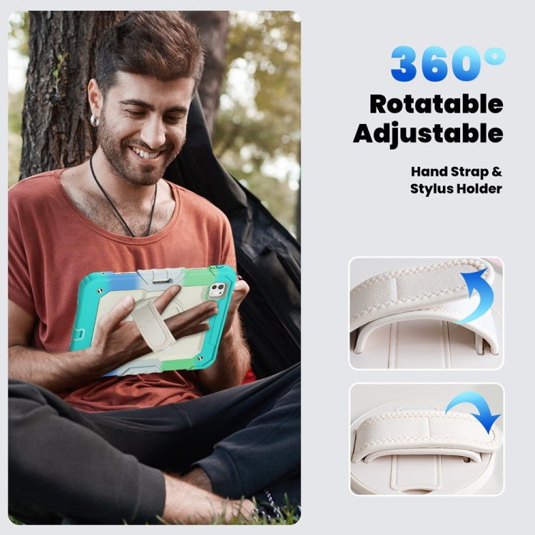 For iPad Pro 11 2025 / 2024 Lucky Wheel Grip Silicone Hybrid PC Tablet Case with Shoulder Strap(Rainbow Blue) by bashfashion