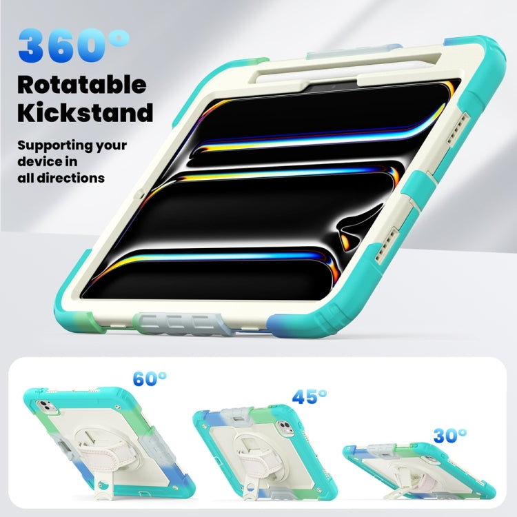 For iPad Pro 11 2025 / 2024 Lucky Wheel Grip Silicone Hybrid PC Tablet Case with Shoulder Strap(Rainbow Blue) by bashfashion