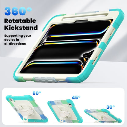 For iPad Pro 11 2025 / 2024 Lucky Wheel Grip Silicone Hybrid PC Tablet Case with Shoulder Strap(Rainbow Blue) by bashfashion