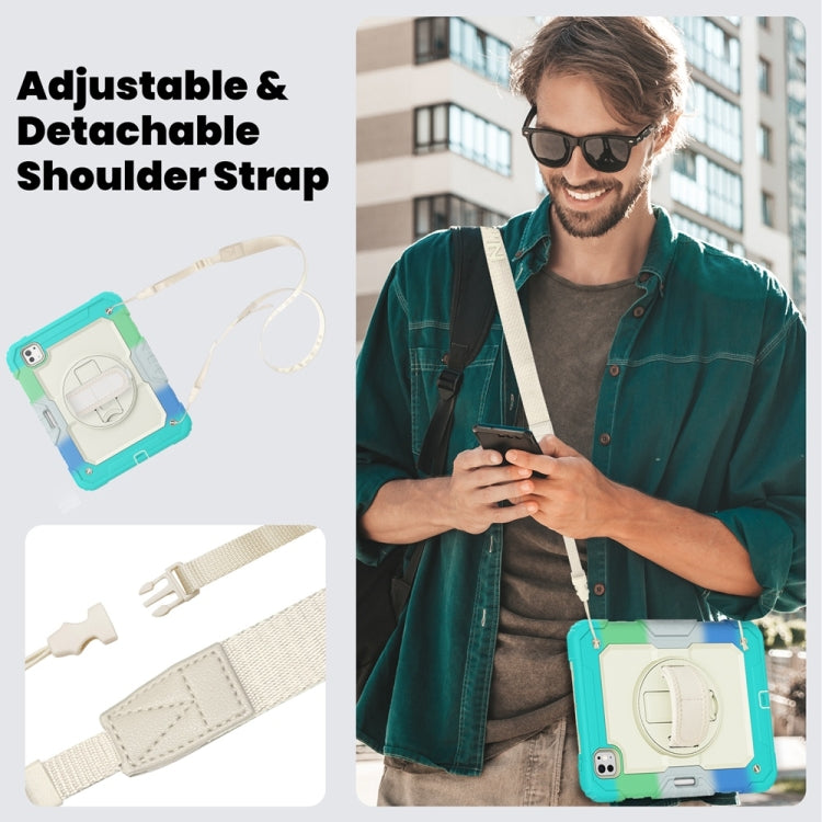 For iPad Pro 11 2025 / 2024 Lucky Wheel Grip Silicone Hybrid PC Tablet Case with Shoulder Strap(Rainbow Blue) by bashfashion