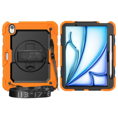 For iPad Air 11 2024 / Air 11 2025 Lucky Wheel Grip Silicone Hybrid PC Tablet Case with Shoulder Strap(Orange+Black) by bashfashion