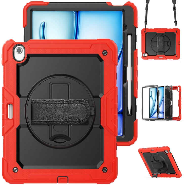 For iPad Air 13 2024 / Air 13 2025 Lucky Wheel Grip Silicone Hybrid PC Tablet Case with Shoulder Strap(Red+Black) by bashfashion