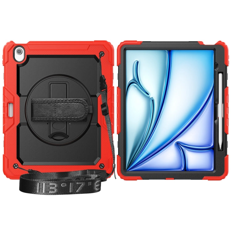 For iPad Air 13 2024 / Air 13 2025 Lucky Wheel Grip Silicone Hybrid PC Tablet Case with Shoulder Strap(Red+Black) by bashfashion