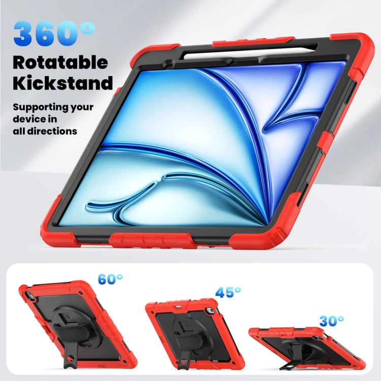 For iPad Air 13 2024 / Air 13 2025 Lucky Wheel Grip Silicone Hybrid PC Tablet Case with Shoulder Strap(Red+Black) by bashfashion
