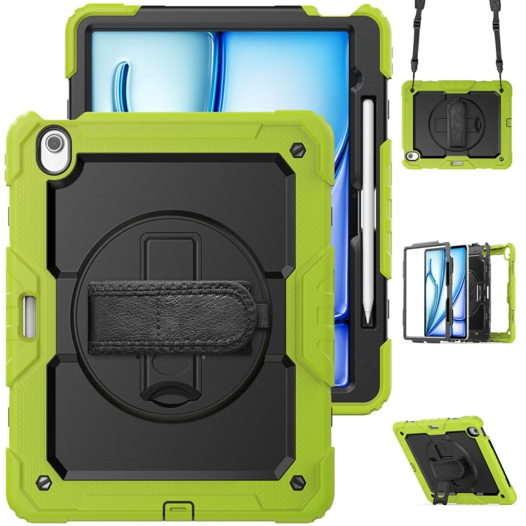 For iPad Air 13 2024 / Air 13 2025 Lucky Wheel Grip Silicone Hybrid PC Tablet Case with Shoulder Strap(Black+Yellow Green) by bashfashion