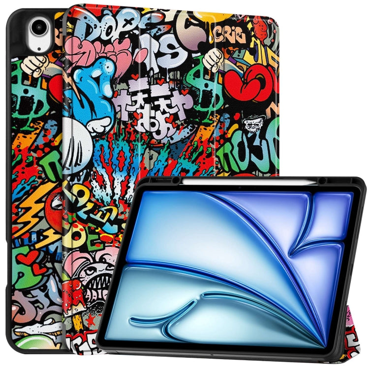 For iPad Air 13 2024 / 2025 Custer Painted 3-Fold Holder Smart Leather Tablet Case with Pen Tray(Graffiti) by bashfashion