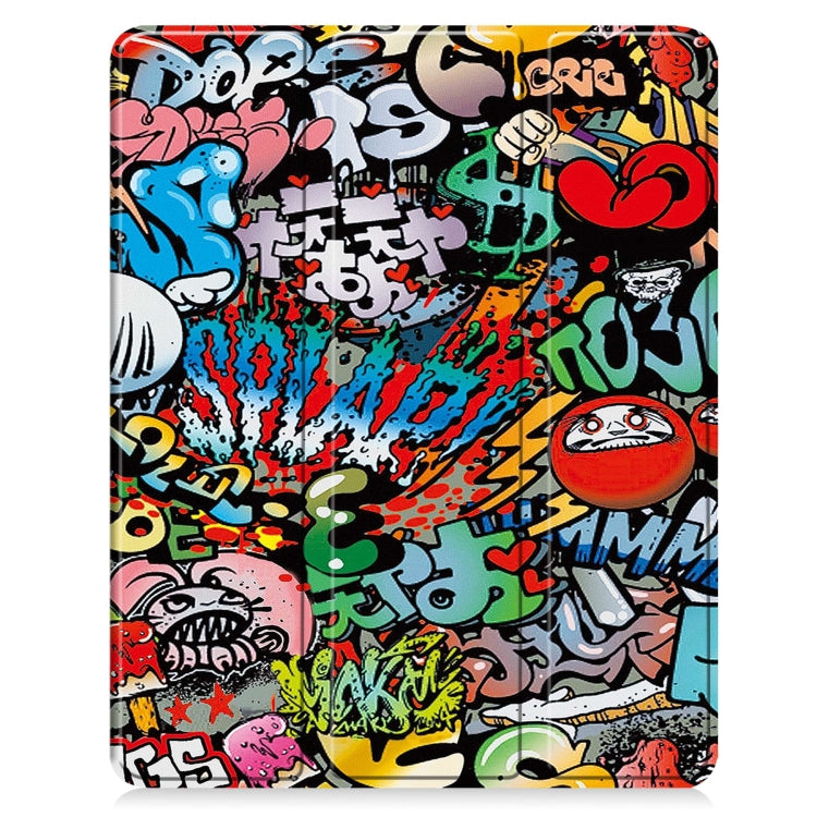 For iPad Air 13 2024 / 2025 Custer Painted 3-Fold Holder Smart Leather Tablet Case with Pen Tray(Graffiti) by bashfashion