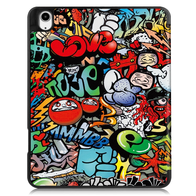 For iPad Air 13 2024 / 2025 Custer Painted 3-Fold Holder Smart Leather Tablet Case with Pen Tray(Graffiti) by bashfashion
