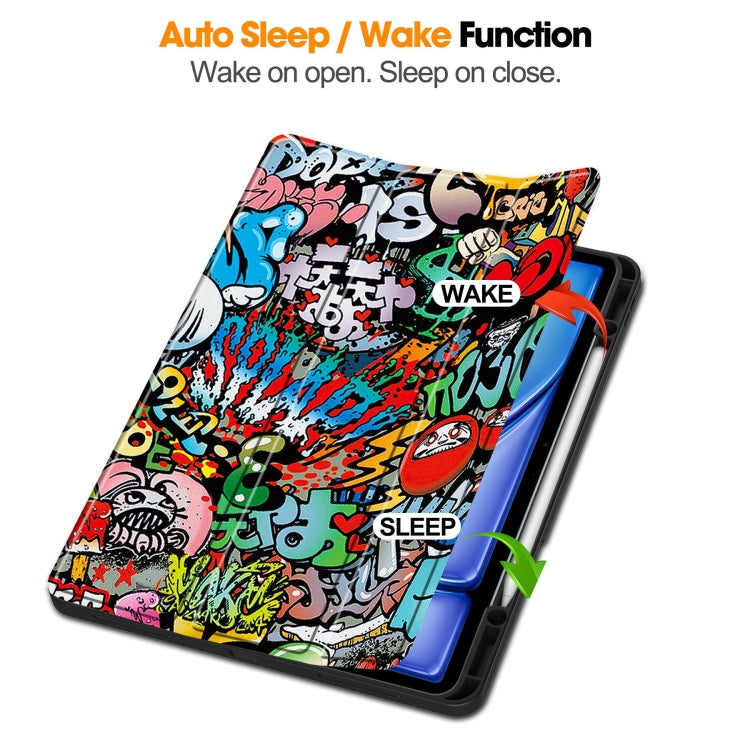For iPad Air 13 2024 / 2025 Custer Painted 3-Fold Holder Smart Leather Tablet Case with Pen Tray(Graffiti) by bashfashion