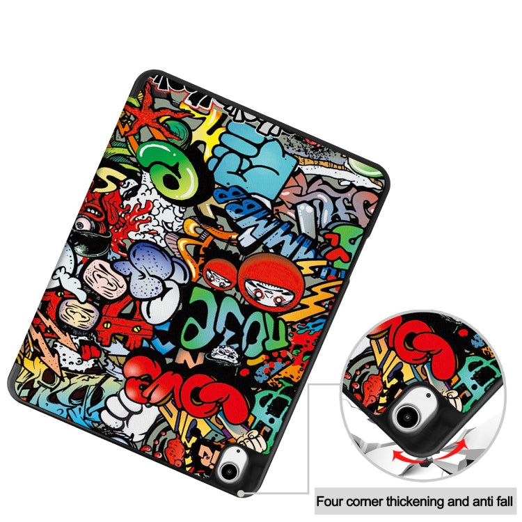 For iPad Air 13 2024 / 2025 Custer Painted 3-Fold Holder Smart Leather Tablet Case with Pen Tray(Graffiti) by bashfashion