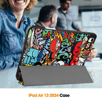 For iPad Air 13 2024 / 2025 Custer Painted 3-Fold Holder Smart Leather Tablet Case with Pen Tray(Graffiti) by bashfashion