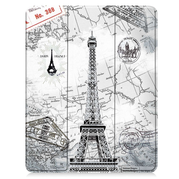 For iPad Pro 13 2025 / 2024 Custer Painted 3-Fold Holder Smart Leather Tablet Case with Pen Tray(Eiffel Tower) by bashfashion