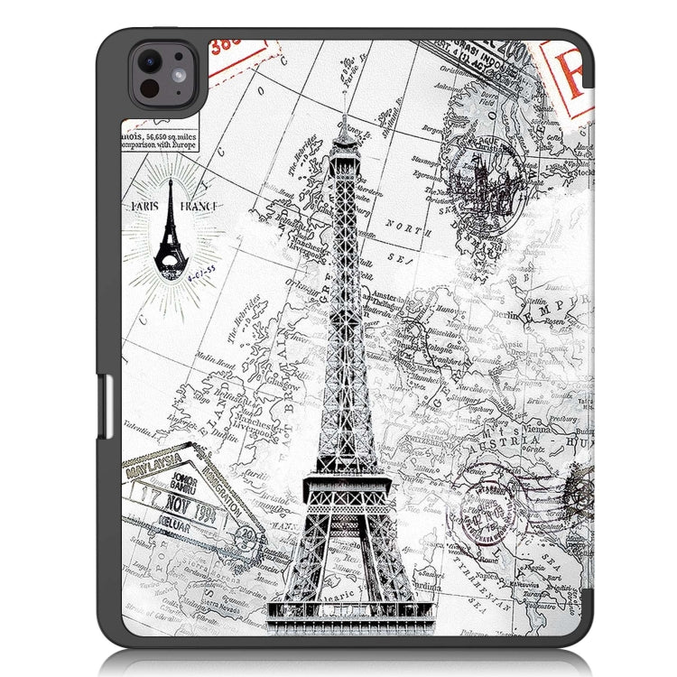 For iPad Pro 13 2025 / 2024 Custer Painted 3-Fold Holder Smart Leather Tablet Case with Pen Tray(Eiffel Tower) by bashfashion