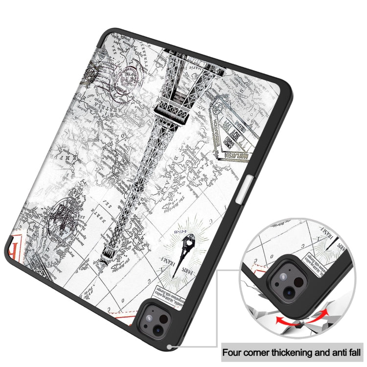 For iPad Pro 13 2025 / 2024 Custer Painted 3-Fold Holder Smart Leather Tablet Case with Pen Tray(Eiffel Tower) by bashfashion