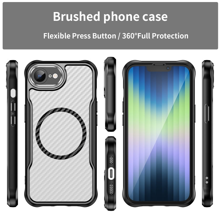 For iPhone 16e Carbon Fiber Texture MagSafe Translucent Phone Case(Black) by bashfashion