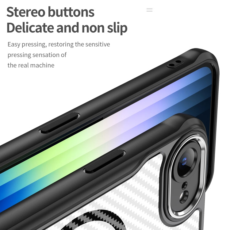 For iPhone 16e Carbon Fiber Texture MagSafe Translucent Phone Case(Black) by bashfashion