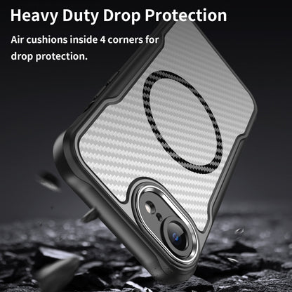 For iPhone 16e Carbon Fiber Texture MagSafe Translucent Phone Case(Black) by bashfashion