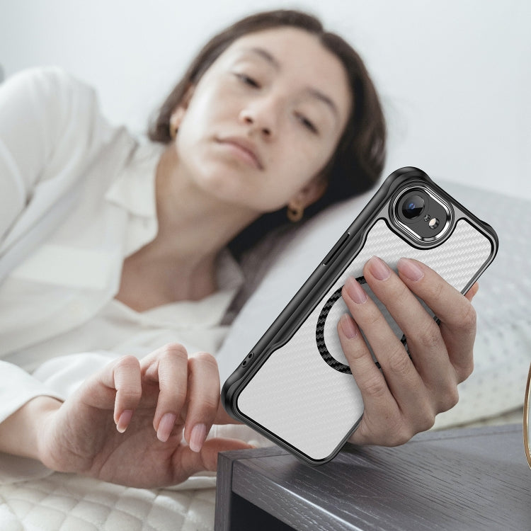 For iPhone 16e Carbon Fiber Texture MagSafe Translucent Phone Case(Black) by bashfashion