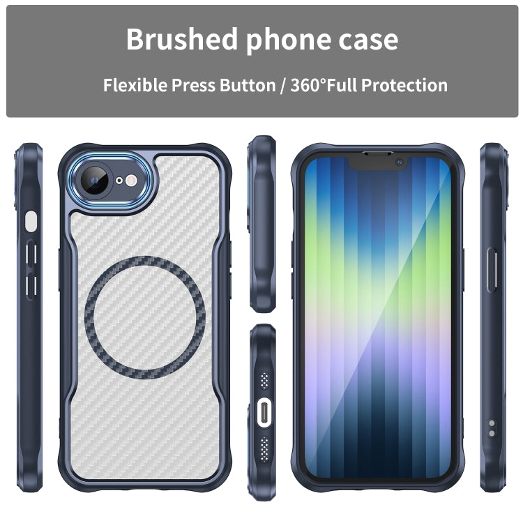 For iPhone 16e Carbon Fiber Texture MagSafe Translucent Phone Case(Blue) by bashfashion