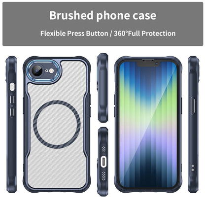 For iPhone 16e Carbon Fiber Texture MagSafe Translucent Phone Case(Blue) by bashfashion