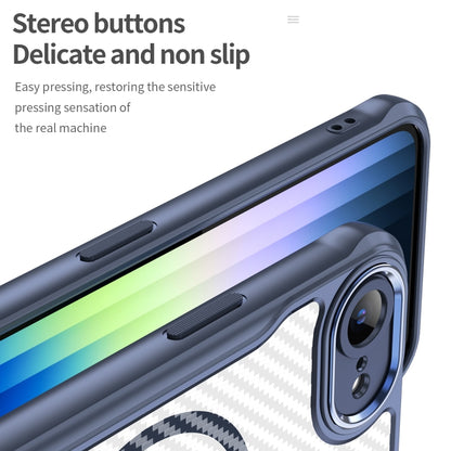 For iPhone 16e Carbon Fiber Texture MagSafe Translucent Phone Case(Blue) by bashfashion