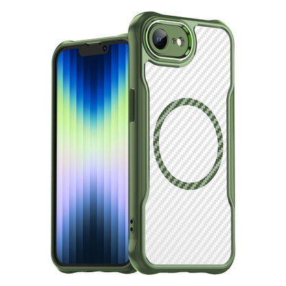 For iPhone 16e Carbon Fiber Texture MagSafe Translucent Phone Case(Green) by bashfashion