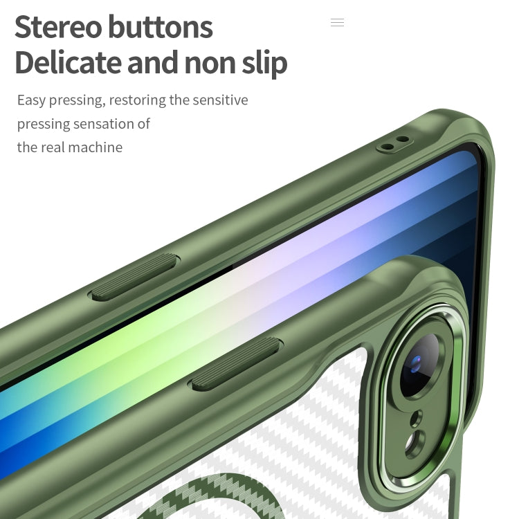 For iPhone 16e Carbon Fiber Texture MagSafe Translucent Phone Case(Green) by bashfashion