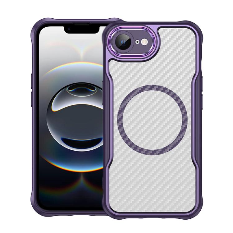 For iPhone 16e Carbon Fiber Texture MagSafe Translucent Phone Case(Purple) by bashfashion