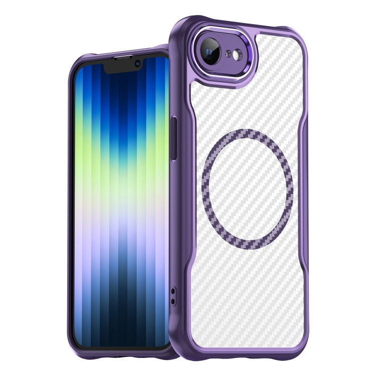 For iPhone 16e Carbon Fiber Texture MagSafe Translucent Phone Case(Purple) by bashfashion