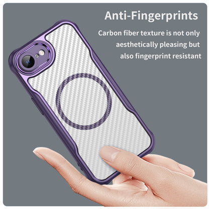 For iPhone 16e Carbon Fiber Texture MagSafe Translucent Phone Case(Purple) by bashfashion