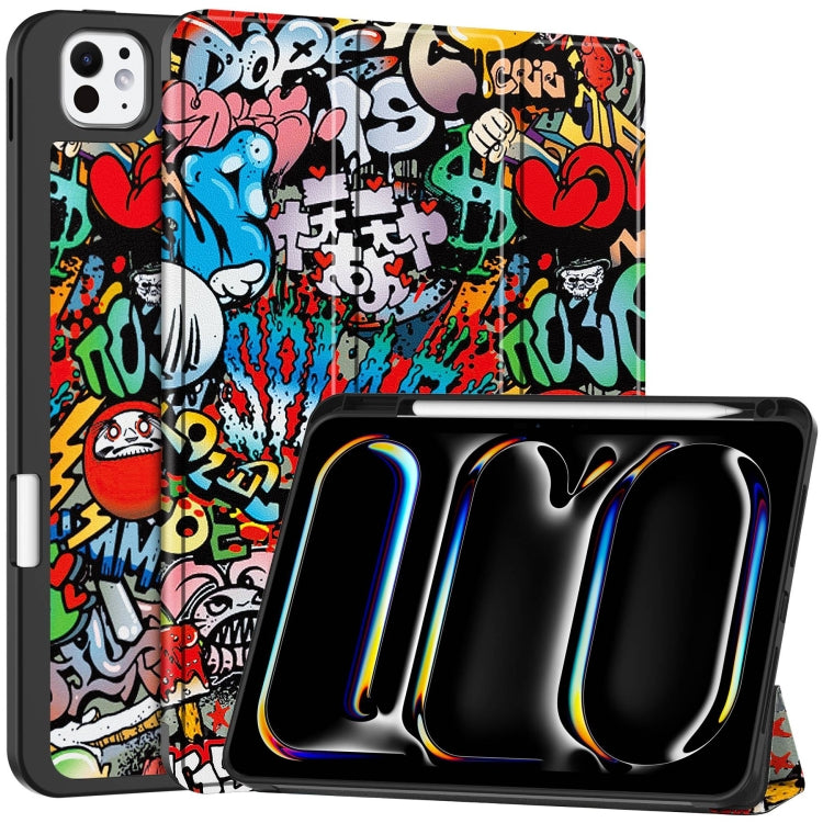 For iPad Pro 11 2025 / 2024 Custer Painted 3-Fold Holder Smart Leather Tablet Case with Pen Tray(Graffiti) by bashfashion