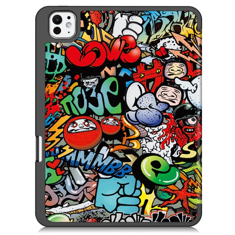 For iPad Pro 11 2025 / 2024 Custer Painted 3-Fold Holder Smart Leather Tablet Case with Pen Tray(Graffiti) by bashfashion