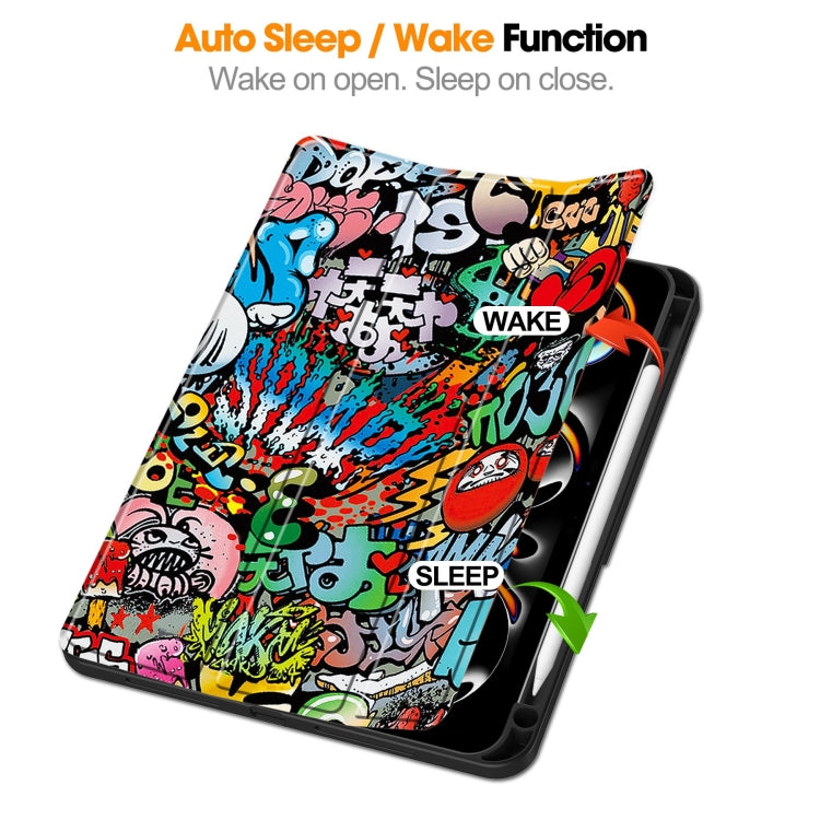 For iPad Pro 11 2025 / 2024 Custer Painted 3-Fold Holder Smart Leather Tablet Case with Pen Tray(Graffiti) by bashfashion