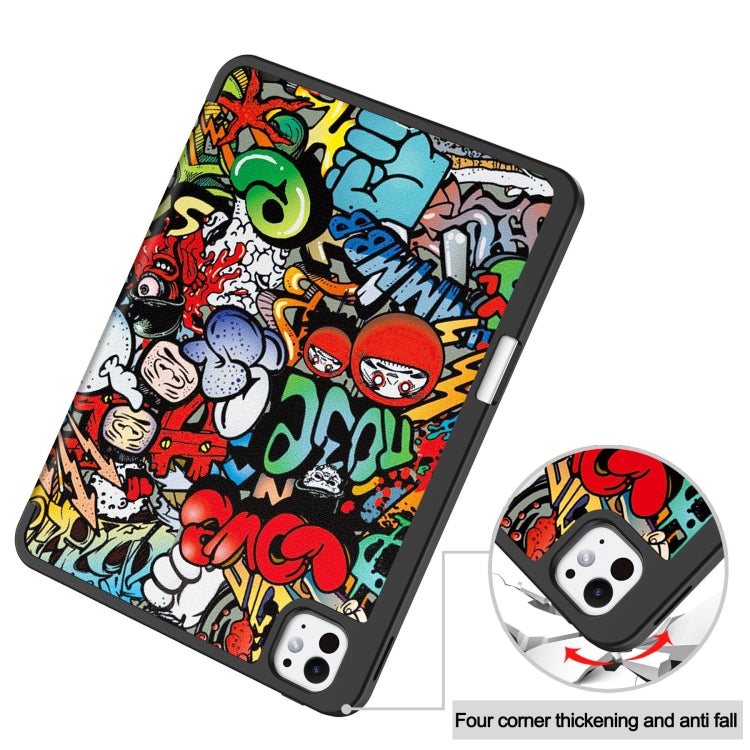 For iPad Pro 11 2025 / 2024 Custer Painted 3-Fold Holder Smart Leather Tablet Case with Pen Tray(Graffiti) by bashfashion