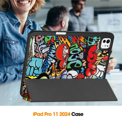 For iPad Pro 11 2025 / 2024 Custer Painted 3-Fold Holder Smart Leather Tablet Case with Pen Tray(Graffiti) by bashfashion