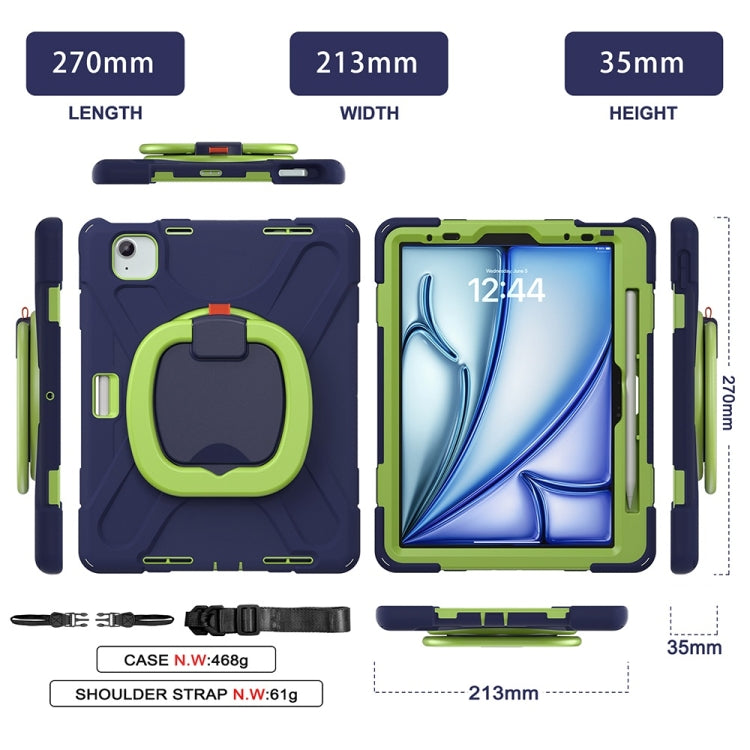 For iPad Air 11 2024 / Air 11 2025 Silicone Hybrid PC Tablet Case with Holder & Shoulder Strap(Navy Blue Lime) by bashfashion