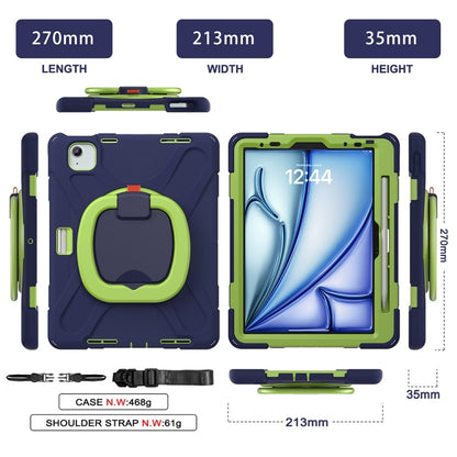 For iPad Air 11 2024 / Air 11 2025 Silicone Hybrid PC Tablet Case with Holder & Shoulder Strap(Navy Blue Lime) by bashfashion