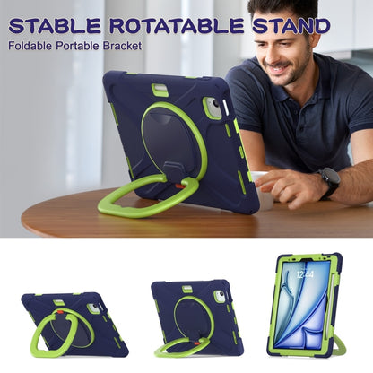 For iPad Air 11 2024 / Air 11 2025 Silicone Hybrid PC Tablet Case with Holder & Shoulder Strap(Navy Blue Lime) by bashfashion