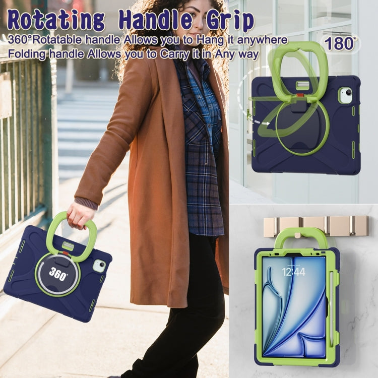 For iPad Air 11 2024 / Air 11 2025 Silicone Hybrid PC Tablet Case with Holder & Shoulder Strap(Navy Blue Lime) by bashfashion