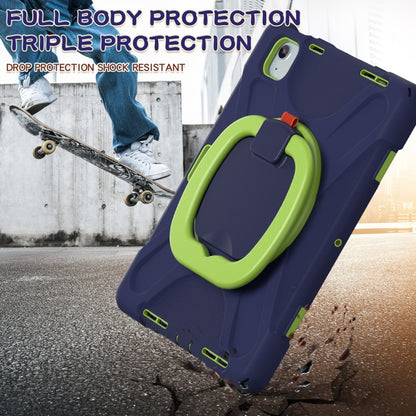 For iPad Air 11 2024 / Air 11 2025 Silicone Hybrid PC Tablet Case with Holder & Shoulder Strap(Navy Blue Lime) by bashfashion